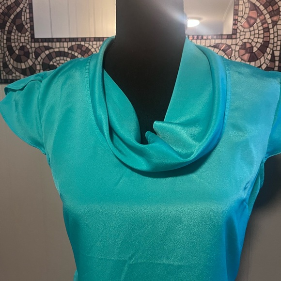 Banana Republic Teal Draped Short Sleeve Sleeveless Blouse Size XS - Picture 2 of 6